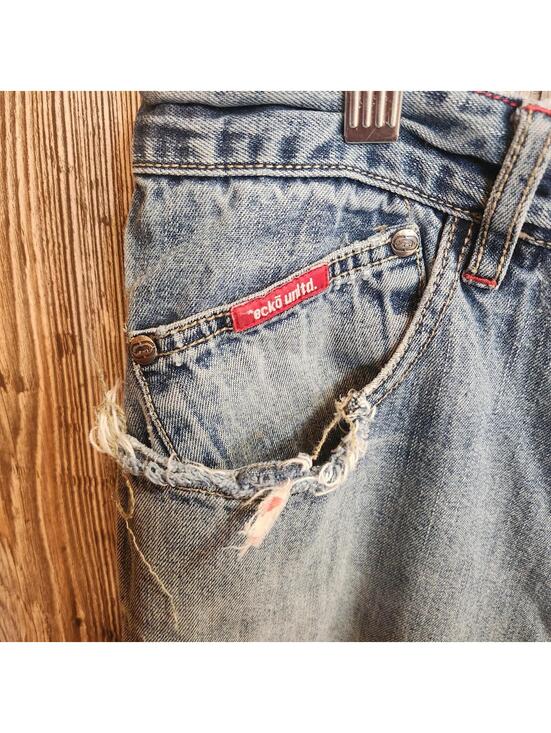 Ecko Unltd Denim Blue Jeans Size 38x36 VTG Destroyed Thrashed Y2K Baggy Skater - Picture 3 of 9